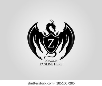 Heraldic Dragon Shield with Z Letter Design Logo Template.