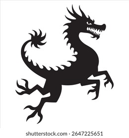 Heraldic Dragon Silhouette Embodying Power A Symbol of Strength and Majesty Ancient Mythological Creature in Bold Black Design