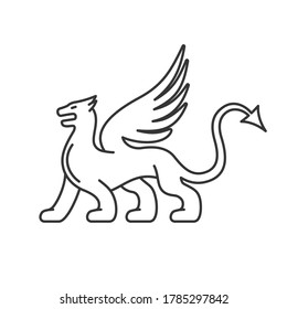 Heraldic Dragon Silhouette Logo on White background. Vector