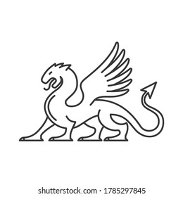 Heraldic Dragon Silhouette Logo on White background. Vector