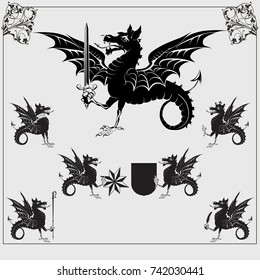 Heraldic dragons. Set of vector images.