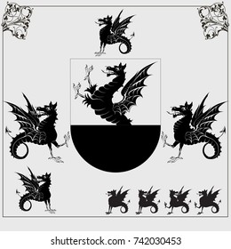 Heraldic dragons. Set of vector images.