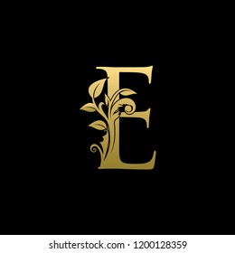 Heraldic E Letter Logo With Luxury Floral Gold Design