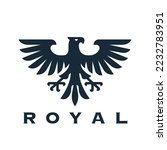 Heraldic eagle logo design. Falcon heraldry icon. Hawk insignia symbol. Royal brand bird emblem. Vector illustration.