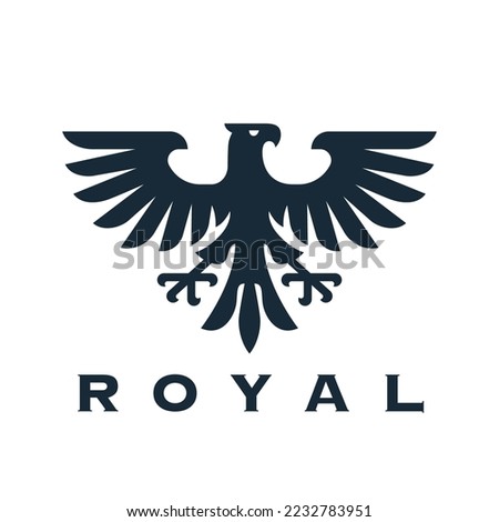 Heraldic eagle logo design. Falcon heraldry icon. Hawk insignia symbol. Royal brand bird emblem. Vector illustration.