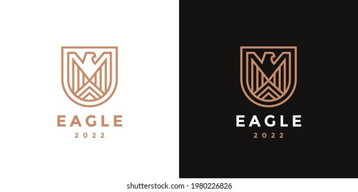 Heraldic eagle logo line icon template. Abstract hawk badge symbol. Vector illustration.