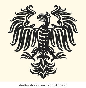 Heraldic eagle with outstretched wings, coat of arms. Emblem or symbol of power. Silhouette vector illustration