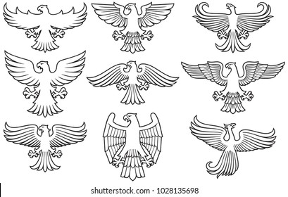 heraldic eagles thin line icons set 