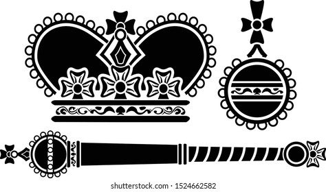 Heraldic elements, crown, scepter and orb, stencil