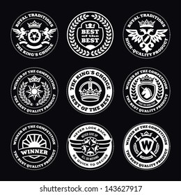 heraldic elements, insignia, signs, quality icon, stamps vector set