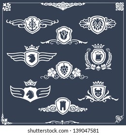 heraldic elements, insignia, signs vector set