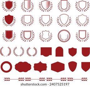 Heraldic Elements Set Shields And Laurel Wreaths