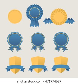 Heraldic emblem shields awards with ribbons. Set of Flat ribbons awards vector graphic