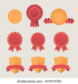 Heraldic emblem shields awards with ribbons. Set of Flat ribbons awards vector graphic
