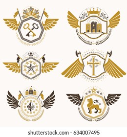 Heraldic Emblems Wings Isolated On White Stock Vector (Royalty Free ...