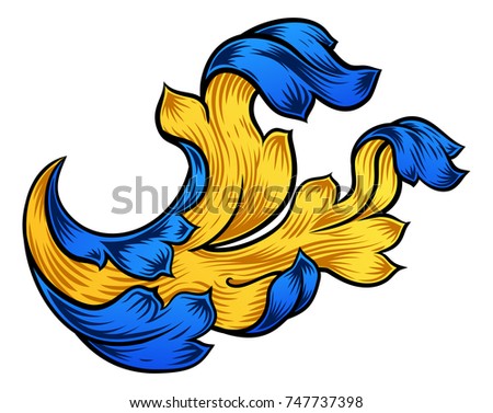 A heraldic floral filigree pattern scroll ornamental design