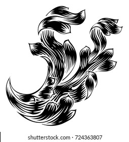 A heraldic floral filigree scroll pattern decorative design