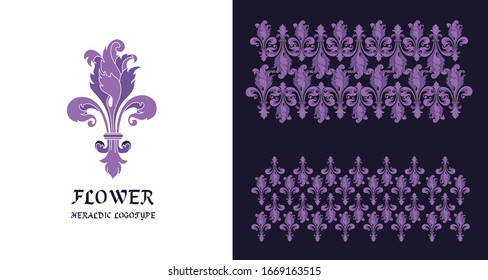 Heraldic floral LYS logotype in shape of  Y letter with two beautiful patterns