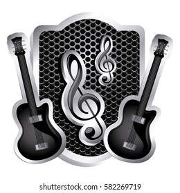 heraldic frame with grill surface icon relief and musical instruments vector illustration