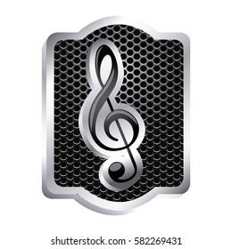 heraldic frame with grill surface and sign music treble clef icon relief vector illustration