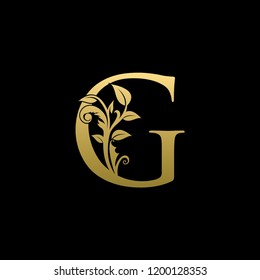 Heraldic G Letter Logo With Luxury Floral Gold Design