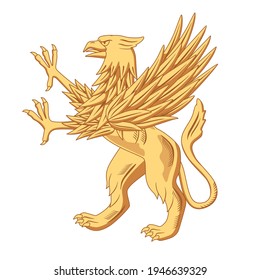 The Heraldic Golden Griffin Stands On Its Hind Legs