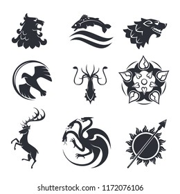 Heraldic Gothic Vector Animals And Birds Or Fish