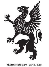 Heraldic griffin black with wings isolated on white background vector