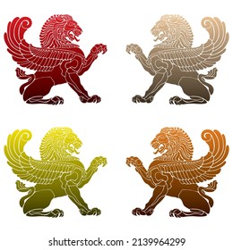 Heraldic Griffin Vector Illustration. Ancient Lion Logo Template Isolated On A White Background
