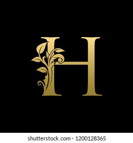 Heraldic H Letter Logo With Luxury Floral Gold Design