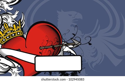 heraldic heart arrow crest background in vector format