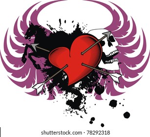 heraldic heart arrow tatto for tshirt in vector format