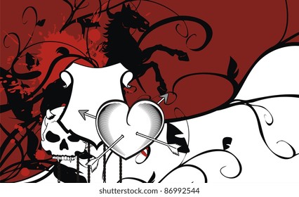 heraldic heart arrows crest background in vector format