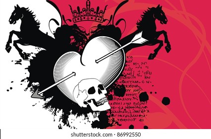 heraldic heart arrows crest background in vector format