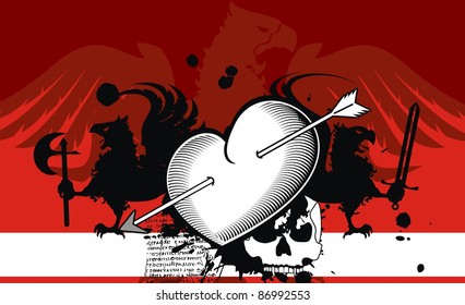 heraldic heart arrows crest background in vector format