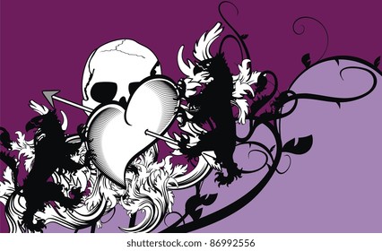 heraldic heart arrows crest background in vector format