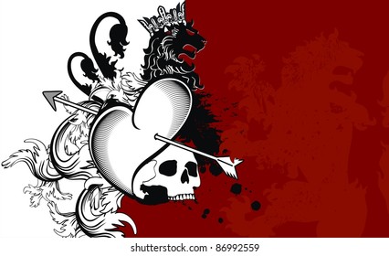 heraldic heart arrows crest background in vector format