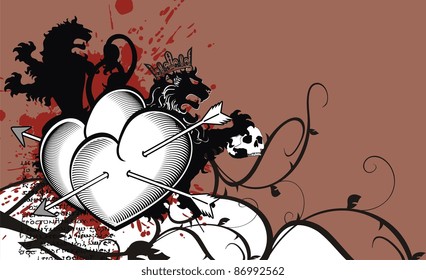 heraldic heart arrows crest background in vector format