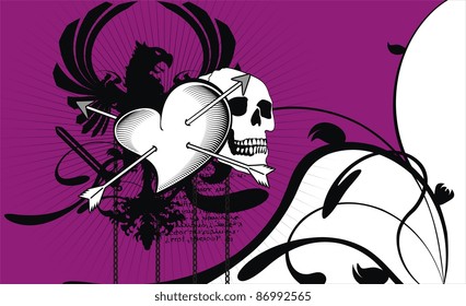 heraldic heart arrows crest background in vector format
