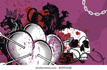 heraldic heart arrows crest background in vector format