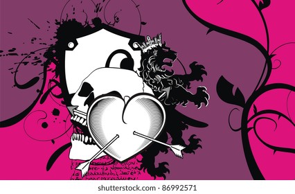 heraldic heart arrows crest background in vector format