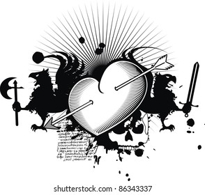 heraldic heart arrows crest in vector format