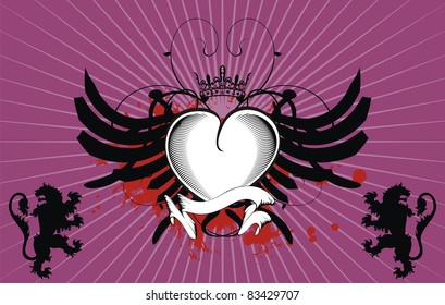 heraldic heart black background in vector format