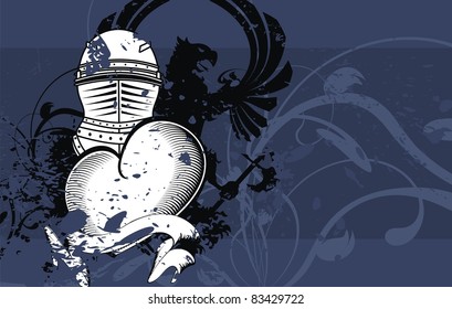 heraldic heart black background in vector format