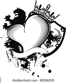 heraldic heart black in vector format