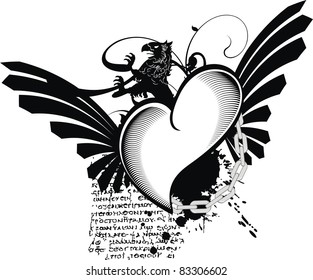 heraldic heart black in vector format