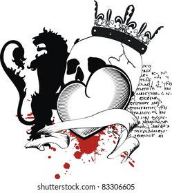 heraldic heart black in vector format