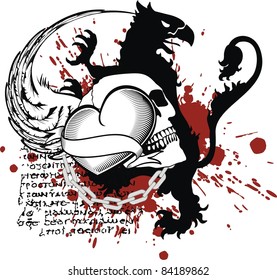 heraldic heart black in vector format