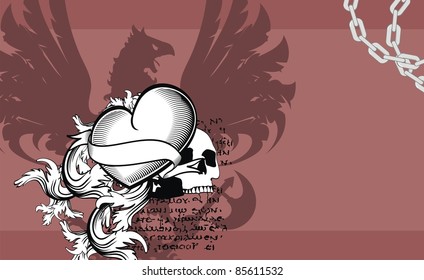 heraldic heart ribbon black background in vector format