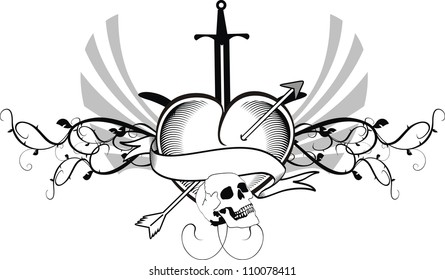 heraldic heart tattoo in vector format